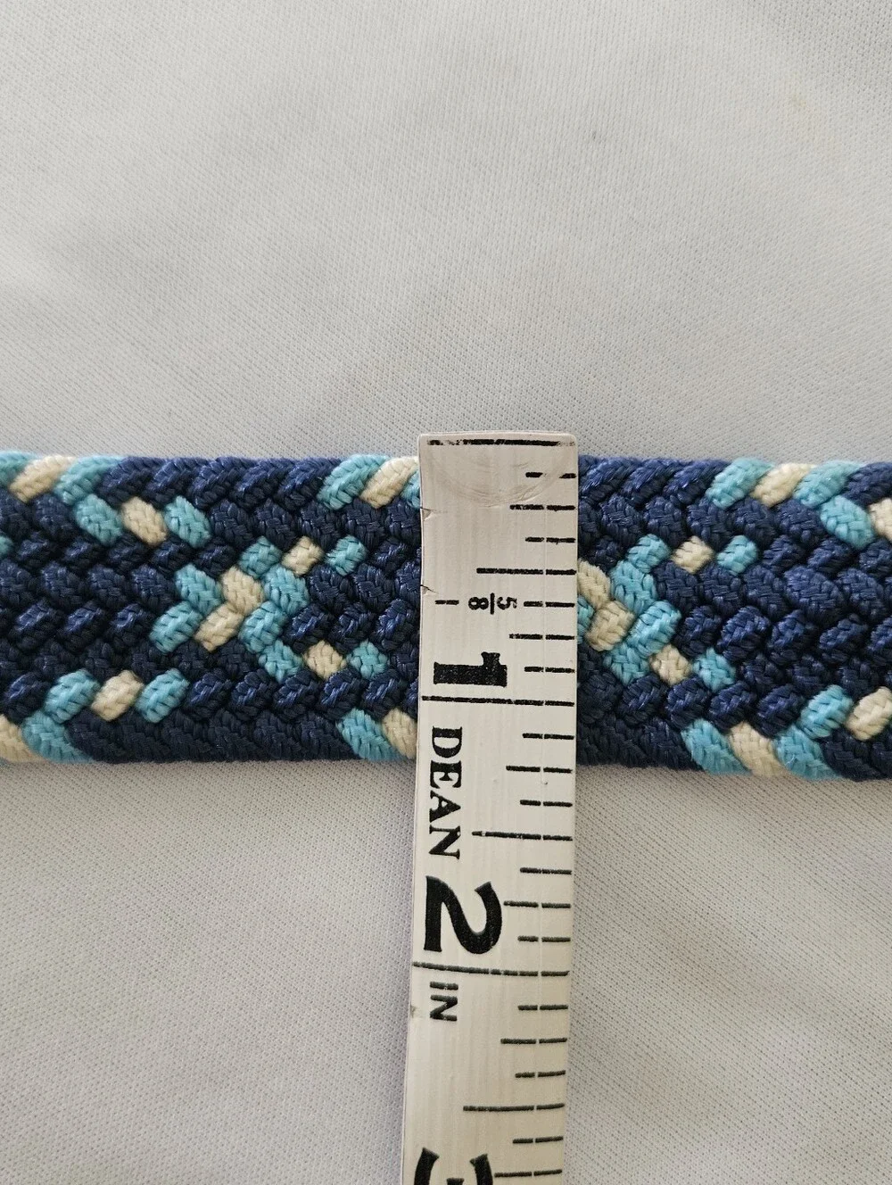 Chubbies Braided Woven Stretch Belt Blue Tan Leather Silver Buckle 43